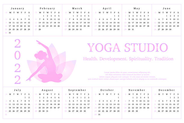 ilustrações de stock, clip art, desenhos animados e ícones de calendar 2022, advertisement yoga studio - november calendar pink event
