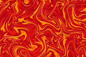 Flame Fire Lava Abstract Marble Texture Swirl Wave Brushing Background Bright Suminagashi Art Vitality Watercolor Paint Marbled Red Orange Brown Yellow Ebru Pattern