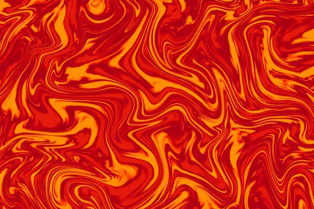 Photo of Flame Fire Lava Abstract Marble Texture Swirl Wave Brushing Background Bright Suminagashi Art Vitality Watercolor Paint Marbled Red Orange Brown Yellow Ebru Pattern