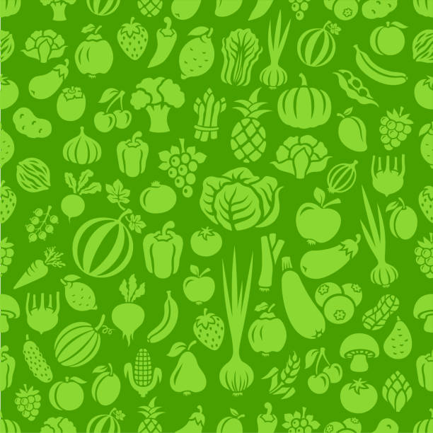 Natural Product. Organic fruit and vegetables. Organic and Healthy Products Vector Pattern carrot symbol food broccoli stock illustrations