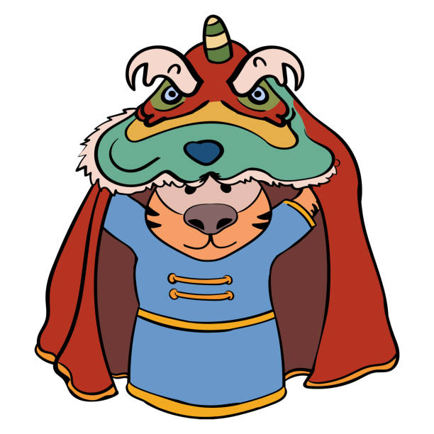 istock Tiger in Chinese Lion Dance Costume Lunar New Year Vector Clip Art Illustration 1336523587