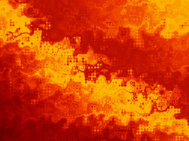 fiamma lava fuoco modello astratto vulcano eruzione texture bubble circle rosso arancione giallo ombre sfondo spotted fractal fine art - red hot foto e immagini stock