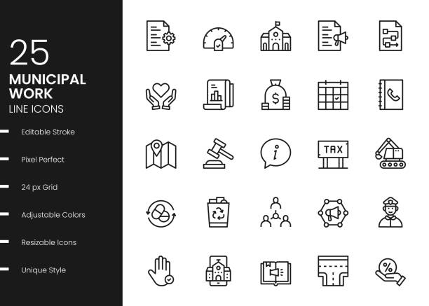иконки муниципальной рабочей линии - municipal facility stock illustrations