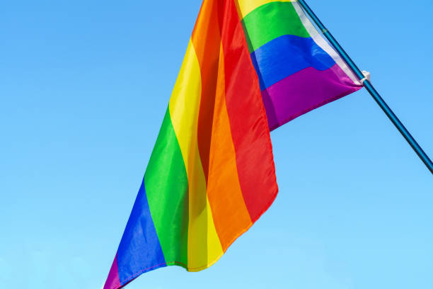 istock LGBT waving flag in the sky on flagpole 1336525088