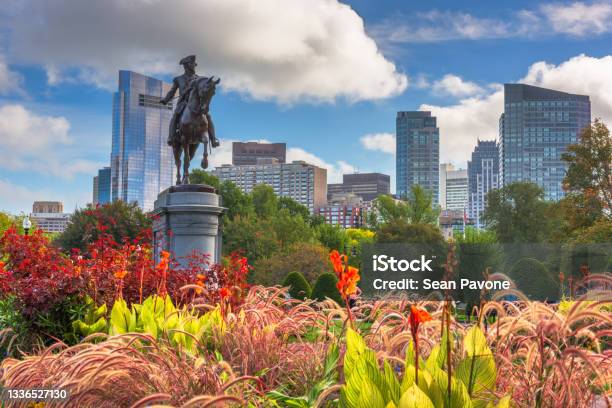 George Washington Monument At Public Garden In Boston Stock Photo - Download Image Now