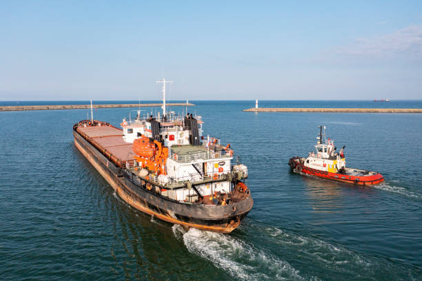 istock Aerial view of cargo ship in transit. 1336528615