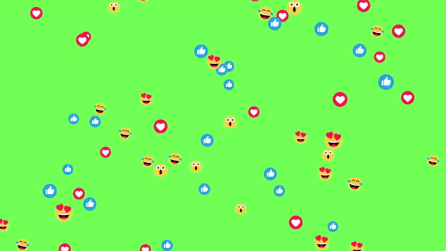 Social Media Symbols Animation. Emoji Participles. Like, Heart, Thumb Up, Smileys. 4K Video