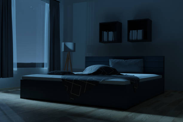 istock 3d rendering of spacious bedroom with cozy box-spring bed at night 1336540817