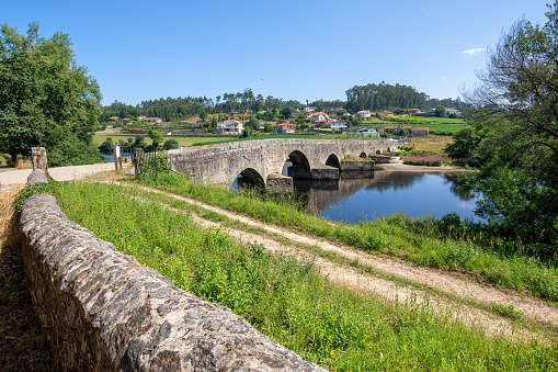 Ave River, Fajozes, Portugal - August 26, 2021: Elevated view of the Ave River