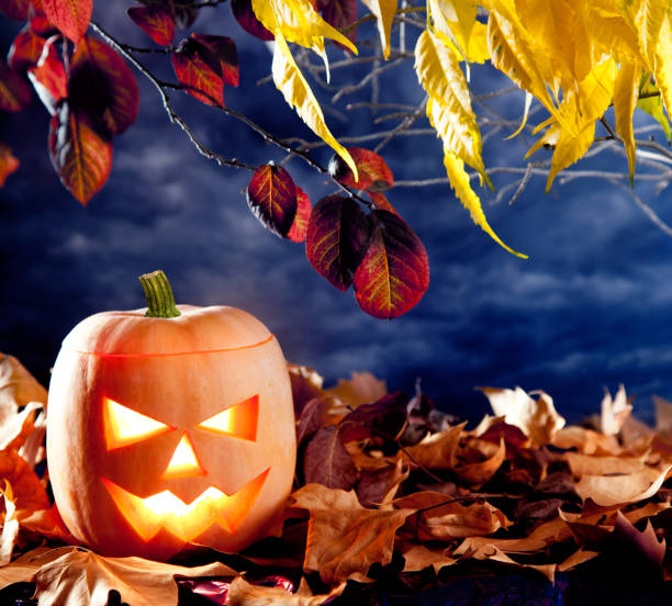 istock halloween lantern pumpkin  in dark sky clouds 1336547295