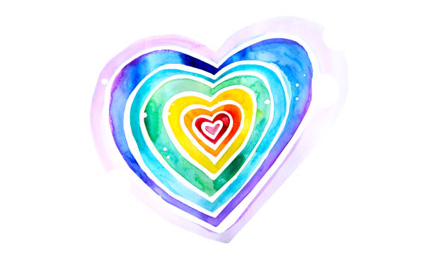 Rainbow multicolored heart watercolor illustration love concept Rainbow color tunnel passage feeling love white background watercolor concept image consoling stock illustrations