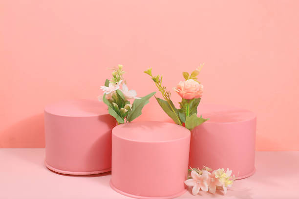 istock Abstract background with colorful round podiums, empty showcase for demonstration or presentation of cosmetic products, scene with geometric shapes 1336548825
