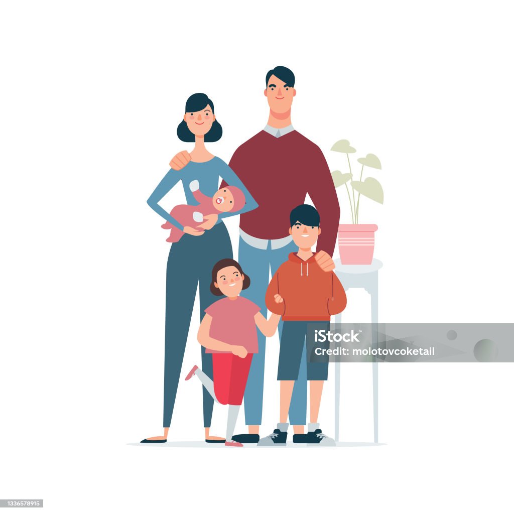 chinese family with the 3rd child With the new policy, the Chinese is encouraged to have the 3rd child. Family stock vector