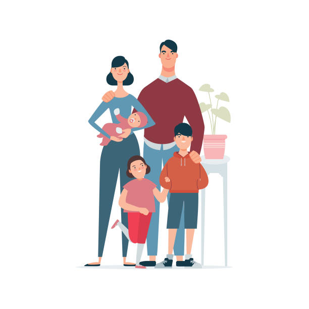 chinese family with the 3rd child vector art illustration