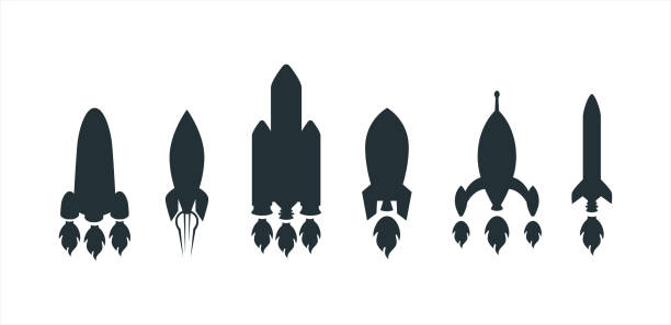 konstrukcja wektorowa sylwetki statku kosmicznego rakiety. zasób graficzny izolowany na białym tle. - missile stock illustrations