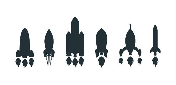 Rocket spaceship silhouette vector design. Graphic resource isolated in white background.