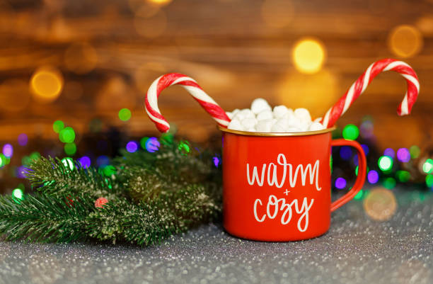 istock Cup of hot chocolate with marshmallows on a bokeh background. 1336589074