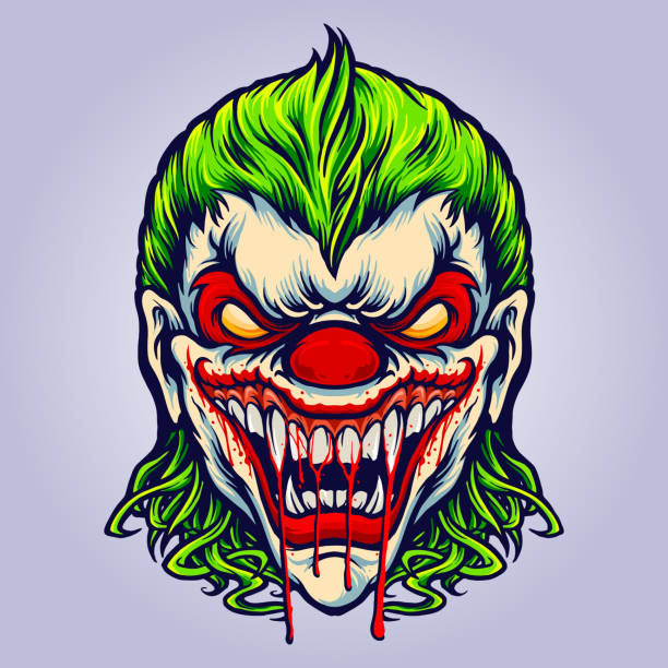 illustrations, cliparts, dessins animés et icônes de evil angry joker blood vampire vector illustrations - clown evil horror spooky