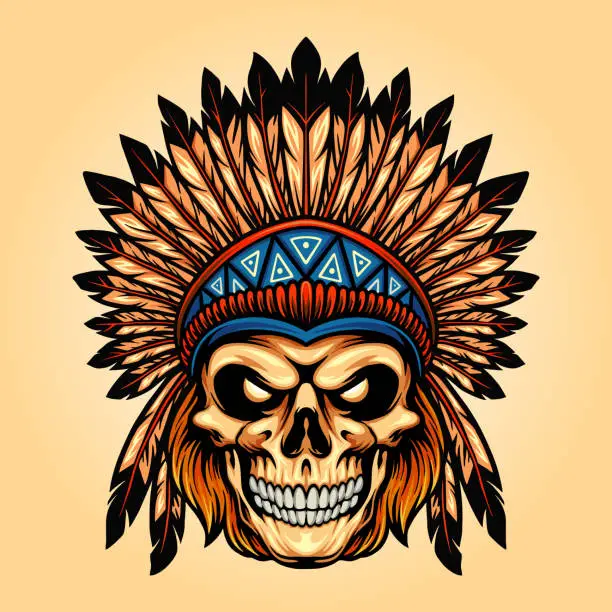 Vector illustration of Indian Angry Skull Isolated Vector illustrations