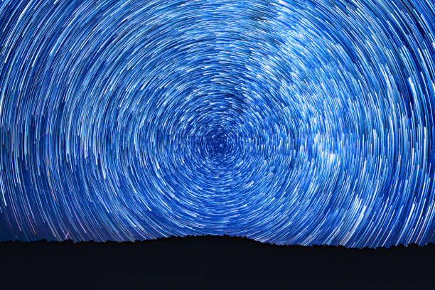 Polaris North Star Long Exposure Astrophotography Landscape - Night photography with star trails.