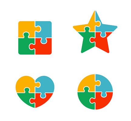 Shape icon by combination of puzzle, Star, heart, circle
