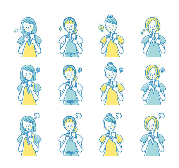 Facial expression illustration set of a woman showing a smartphone Facial expression illustration set of a woman showing a smartphone impatient woman stock illustrations