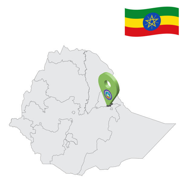 地図上の場所ディアダワエチオピア。ディアダワの旗に似た3d位置記号。あなたのデザインのためのエチオピアの地域との品質マップ。eps10 - silhouette ethiopia map cartography点のイラスト素材／クリップアート素材／マンガ素材／アイコン素材