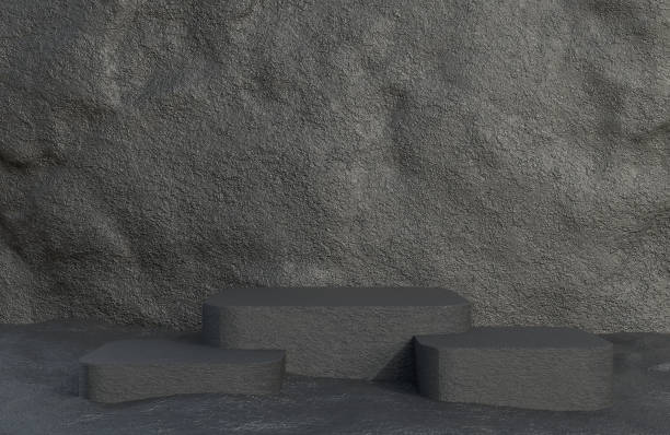 istock Black stone podium for product presentation on stone wall background luxury style.,3d model and illustration. 1336603985
