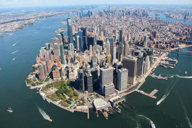 New York City Aerial view of Manhattan NY new york city built structure building exterior aerial view stock pictures, royalty-free photos & images