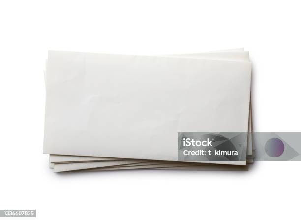 Blank Paper Envelopes Stock Photo - Download Image Now - Envelope, Stack, White Background