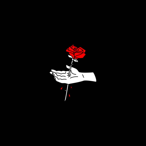 Vector Illustration Of A Rose Piercing The Hand Horror Art On Black  Background Stock Illustration - Download Image Now - iStock