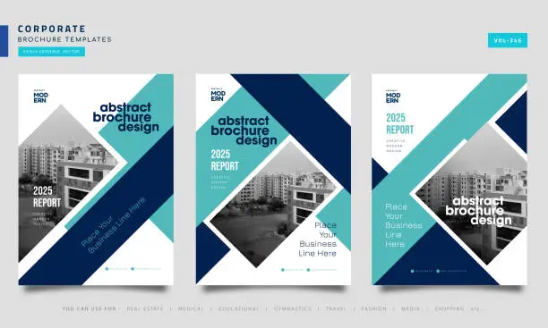 Vector illustration of Set of Blue and teal Brochure annual report cover Flyer Poster Layout