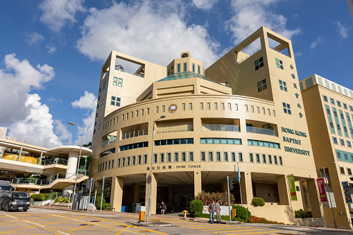 Hong Kong - August 26, 2021 : Hong Kong Baptist University is located in Kowloon Tong, Hong Kong. It is established in 1956, and achieved University status since 1994.