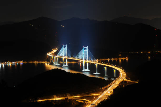 istock Night sky and suspension bridge 1336619718