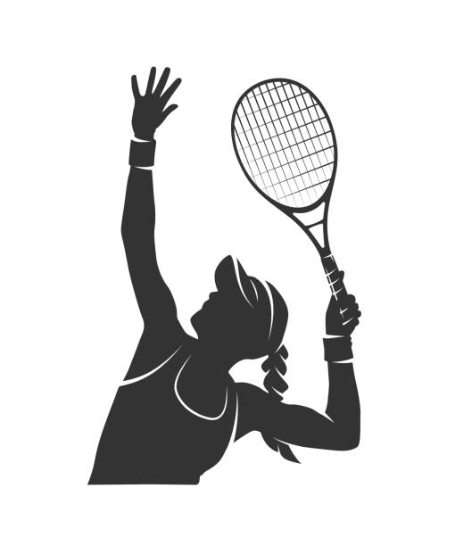 ilustraciones, imágenes clip art, dibujos animados e iconos de stock de silueta de una mujer con una raqueta de tenis - tennis women action lifestyles