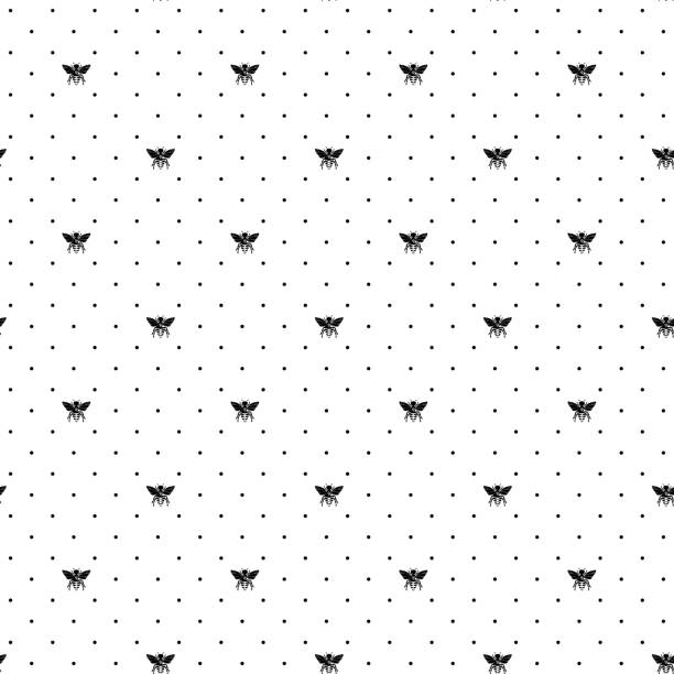 Seamless pattern with bees on white polka dots background. Small wasp. Vector illustration. Adorable cartoon character. Template design for invitation, cards, textile, fabric. Doodle style Seamless pattern with bees on white polka dots background. Small wasp. Vector illustration. Adorable cartoon character. Template design for invitation, cards, textile, fabric. Doodle style. bee patterns stock illustrations