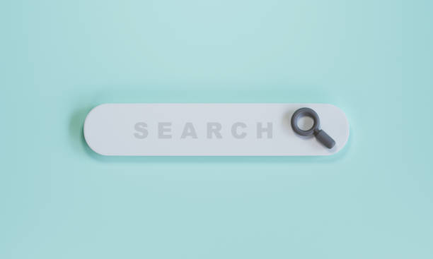istock Minimal design white search bar with magnifier on blue background , Web search engine concept by 3D rendering. 1336623160