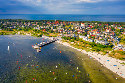 Pier in Jastarnia town on the Puck Bay at summer, Poland.