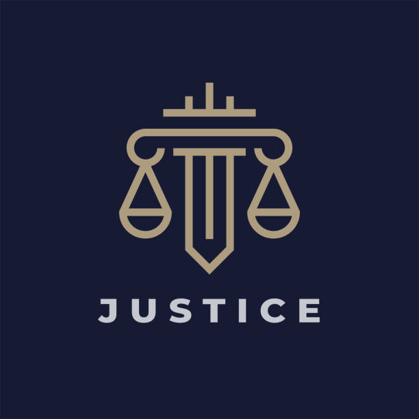Justice law firm line icon Justice law firm line icon. Legal group sign. Lawyer attorney symbol. Vector illustration. equal arm balance stock illustrations
