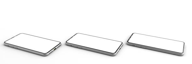 istock 3D rendering of mockups Smartphone white screen on white floor, Mobile phone mockup tilted to the ground. Smartphone white screen can be used for commercial advertising, Isolated on white background. 1336629300