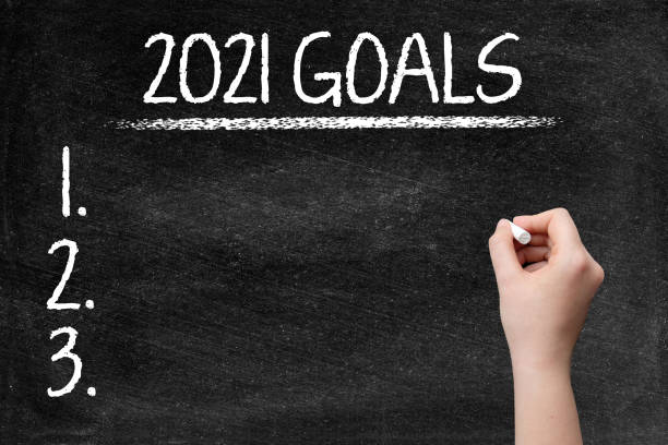 istock 2021 Goals on blackboard with woman hand 1336632088