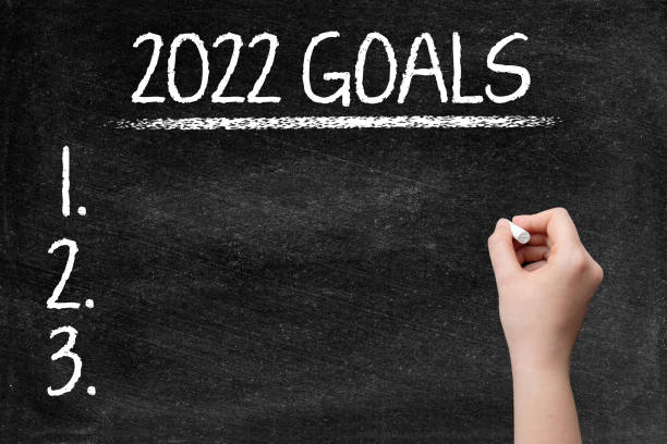 istock 2022 Goals on blackboard with woman hand 1336632656
