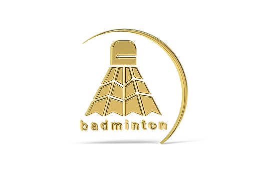 Golden 3d badminton icon isolated on white background - 3d render