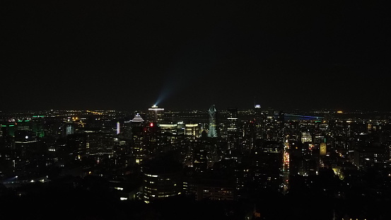 Montreal Downtown taken from the Mont-Royal lookout via drone