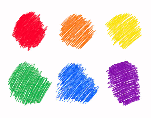 regenbogenfarbenes bleistiftstrich-set. kinder handgezeichnet grunge zeichnung kritzeln element für design. crayon vektorhintergrundsammlung auf weißem hintergrund isoliert - wachsmalstift stock-grafiken, -clipart, -cartoons und -symbole