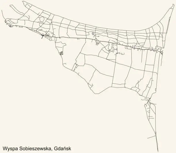 Vector illustration of Street roads map of the Wyspa Sobieszewska district of  Gdansk, Poland