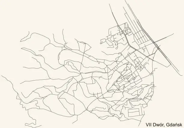 Vector illustration of Street roads map of the VII Dwór district of  Gdansk, Poland