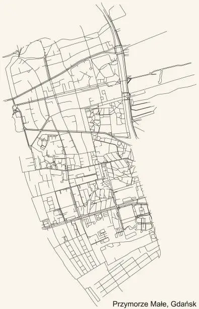 Vector illustration of Street roads map of the 	Przymorze Małe district of  Gdansk, Poland