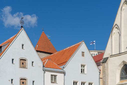Tallinn, Estonia: 6 August, 2021: historic old buildings in the old town center of Tallinn