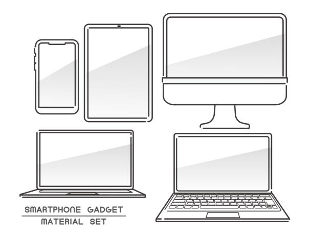 パソコンやスマートフォン用ベクターイラスト材概要/線画/デバイス/ガジェット - パソコン点のイラスト素材／クリップアート素材／マンガ素材／アイコン素材